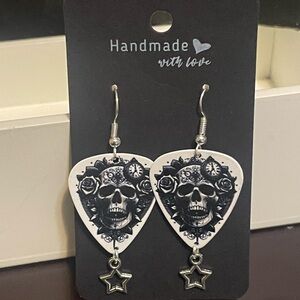 Black and White Skull Earrings with Star Charm